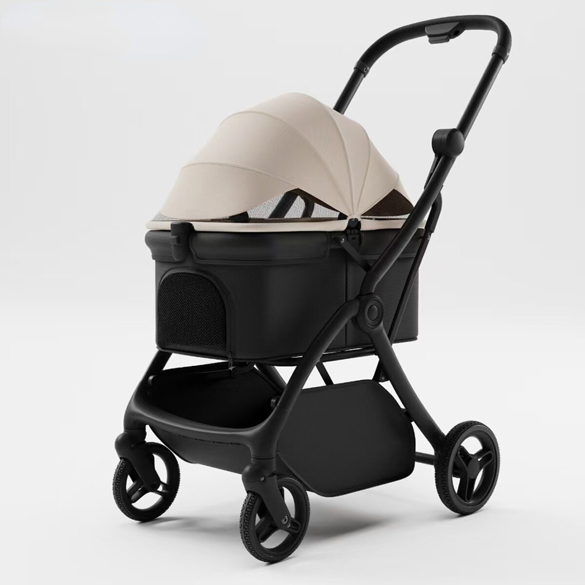 White/Khaki One-button Pet Foldable Cat Stroller