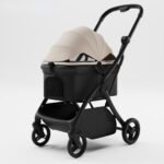 White/Khaki One-button Pet Foldable Cat Stroller