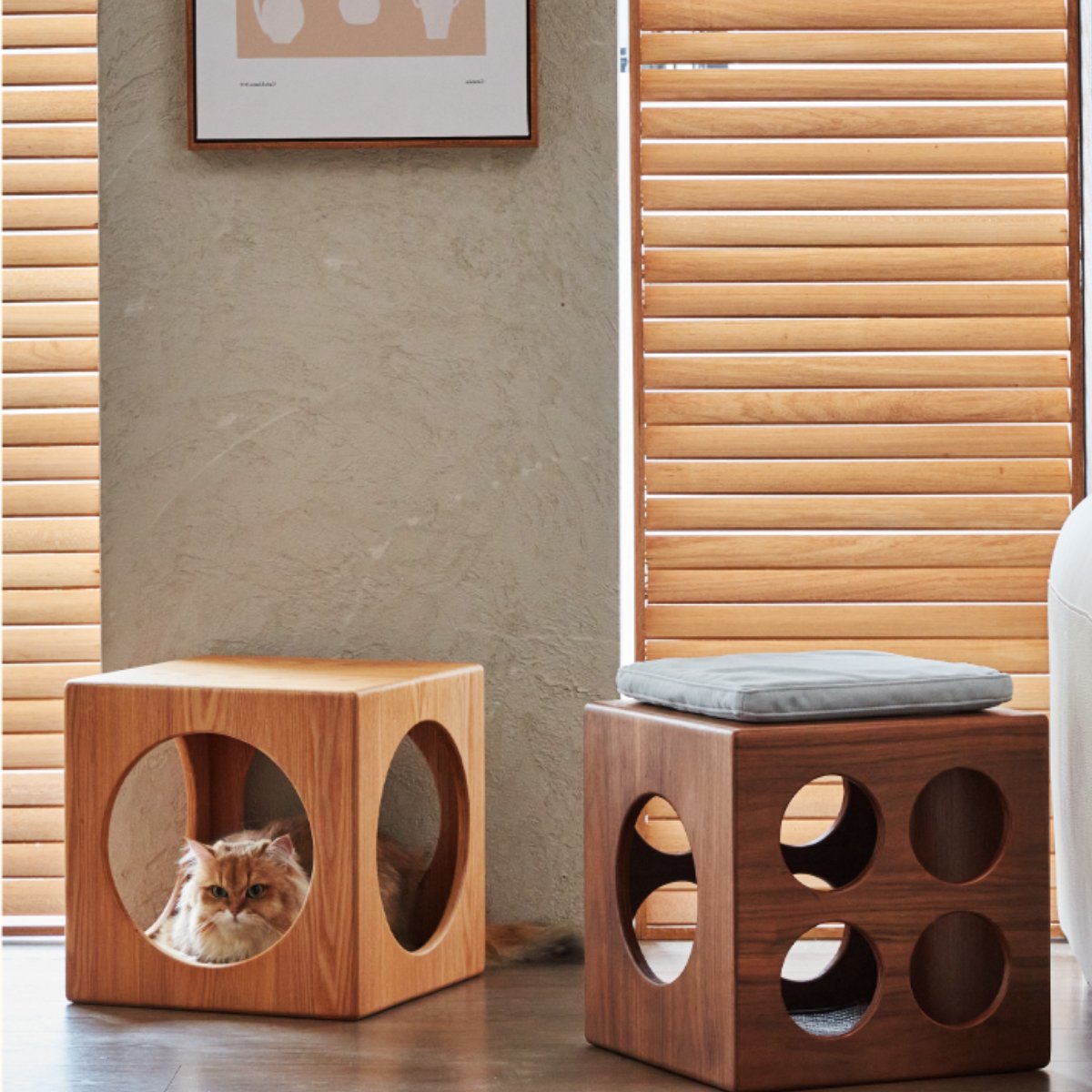 Multi-functional Wooden Cat Cube Bed Cat Furniture