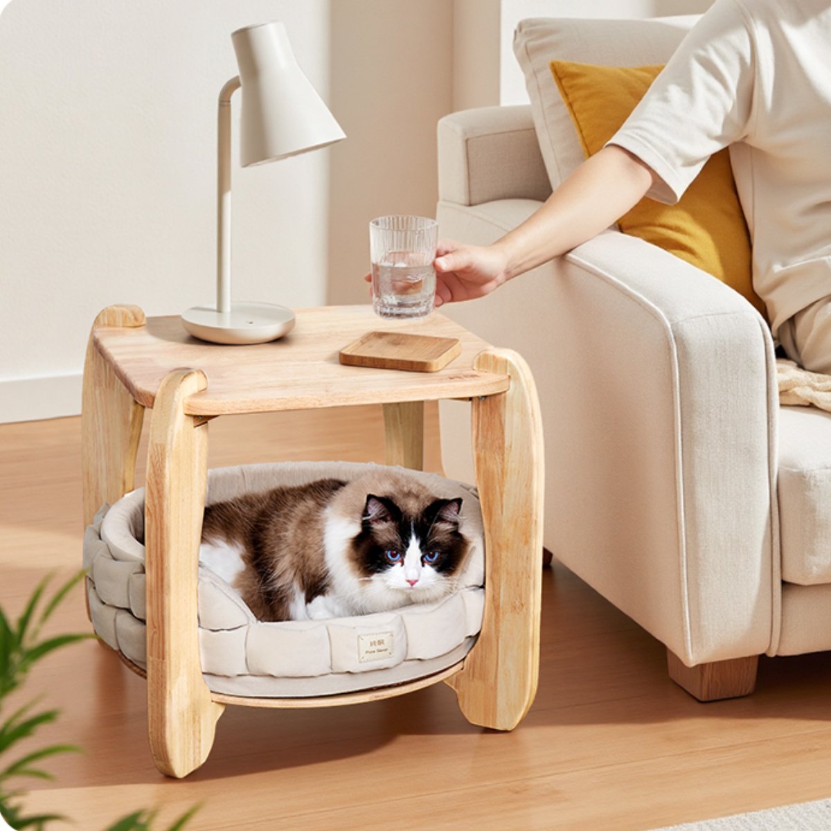 Wooden Cat End Table Cat Bed Human-cat Shared Funiture
